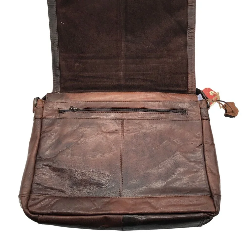 Spikes & Sparrow Noah Brown Leather Messenger Laptop Bag Dark Brown Style 74504